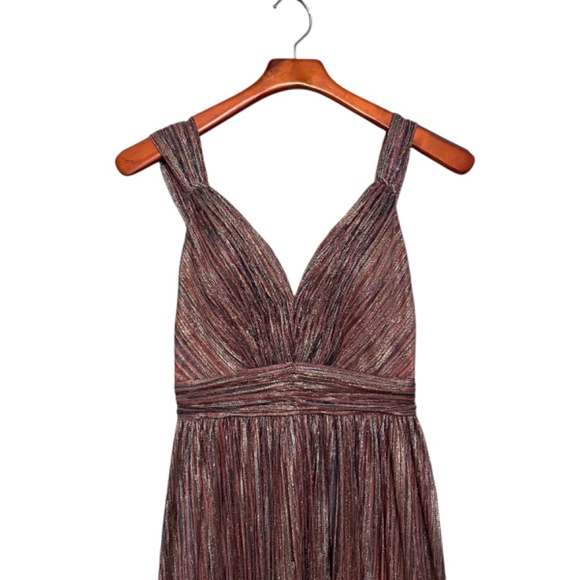 Catherine Deane NWT NIkola Pleated Empire Goddess Metallic Stripe Dress Size 0‎ - Picture 2 of 12